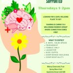 A flyer with details of the event on a light green background. There is a pink outline of a head, with a drawing of a brain, leaves, flowers and hearts within.