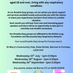 Details of Breathe Easy sessions, in black text of a light blue/green background.
