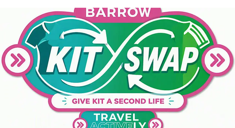 Swirling arrows and patterns in pink, blue and green, with text overlaid