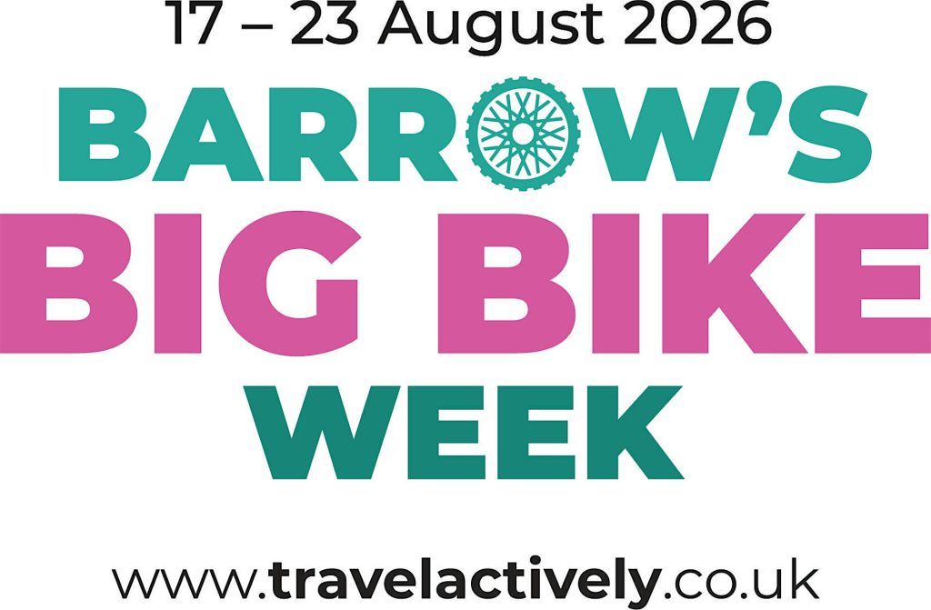Logo for Big Bike Week, with letters in green and pink. The letter o is a wheel.